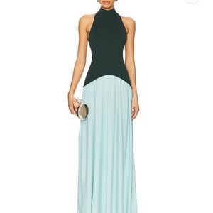 SOLID & STRIPED Dark Green and Light Blue Maxi Skirt